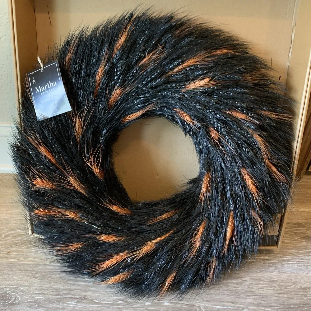 Martha Stewart Halloween Dried Wheat Wreath Indoor Black Orange Autumn Fall 18